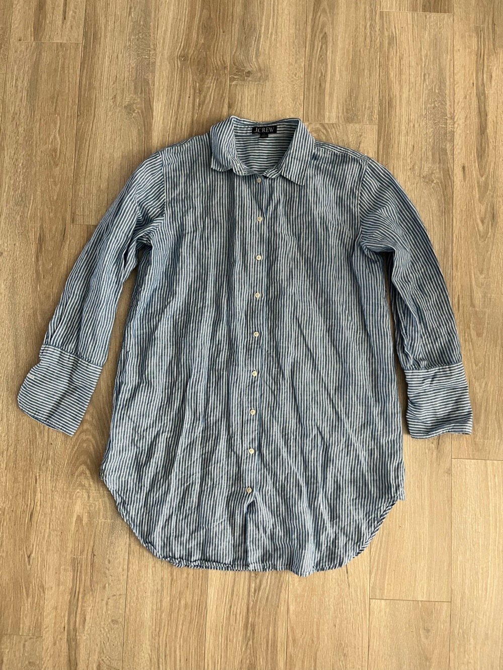 J.Crew Women’s Relaxed-fit beach shirt in striped linen-cotton blend - Size Smal